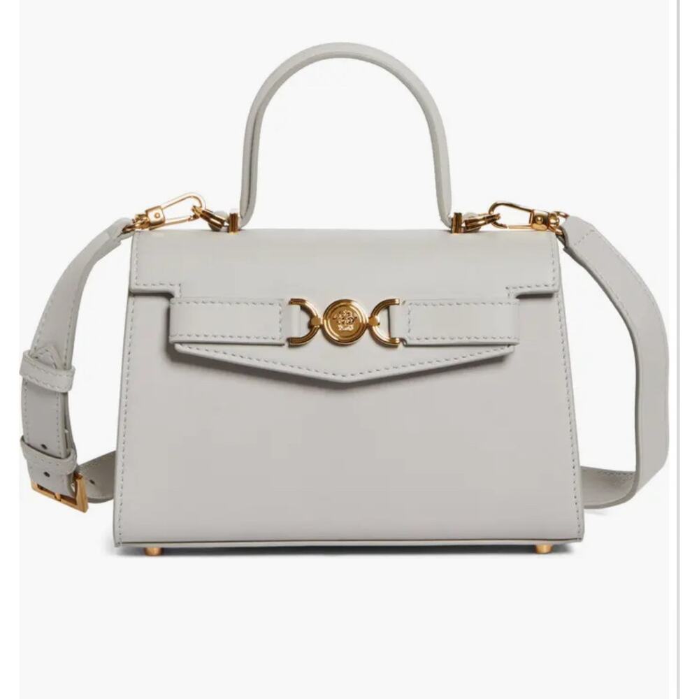 ✨Versace Medusa’95 Mini Tote Bag Pearl Gray Leather Gold Hardware w Dust Bag NEW